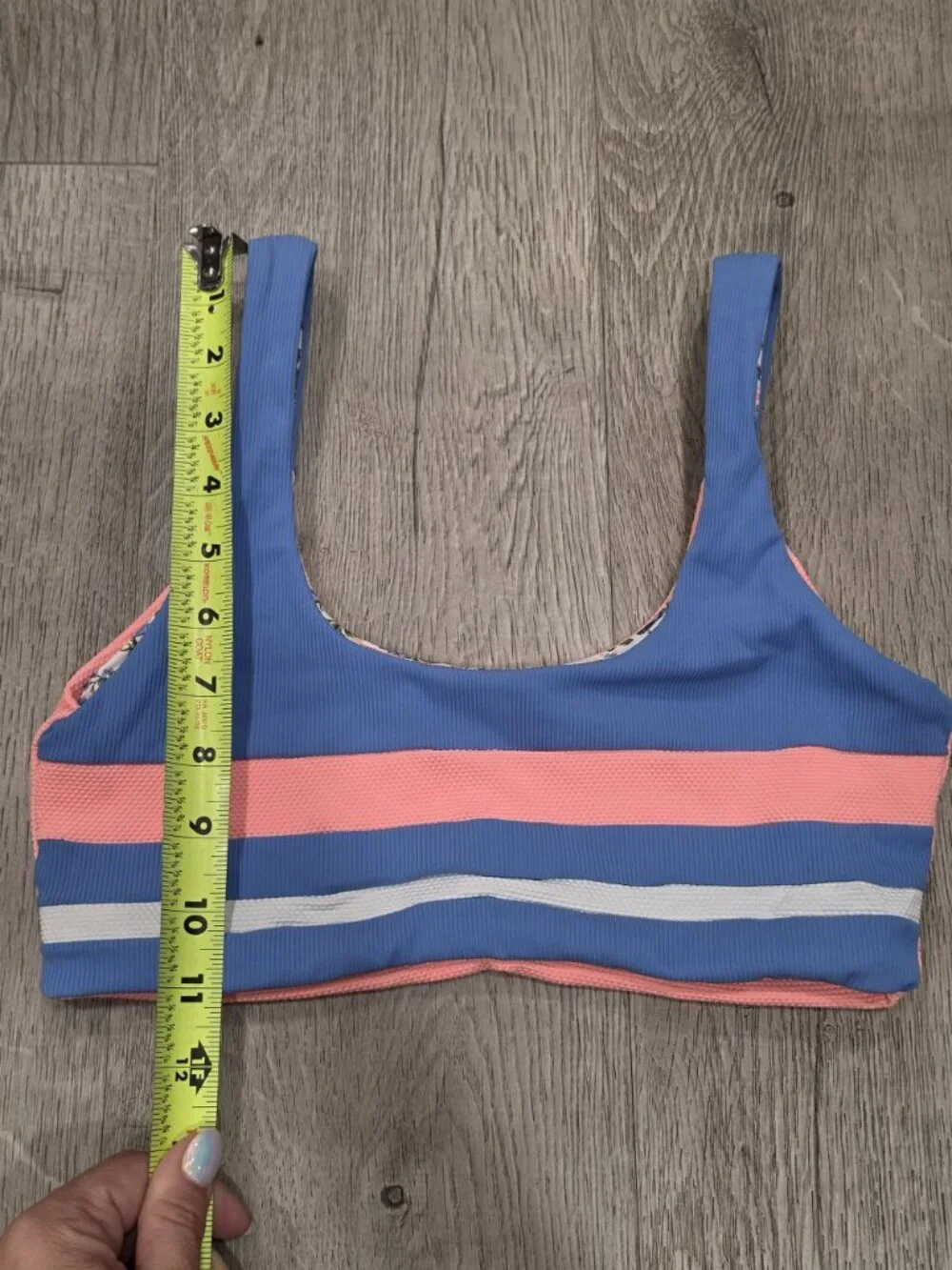Floral & Striped Reversible Sports Bra - Pink Blue & White - Size S - Stretchy &